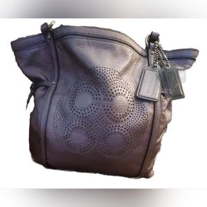 Coach Audrey Cinch North South Tote in Metallic Silver.